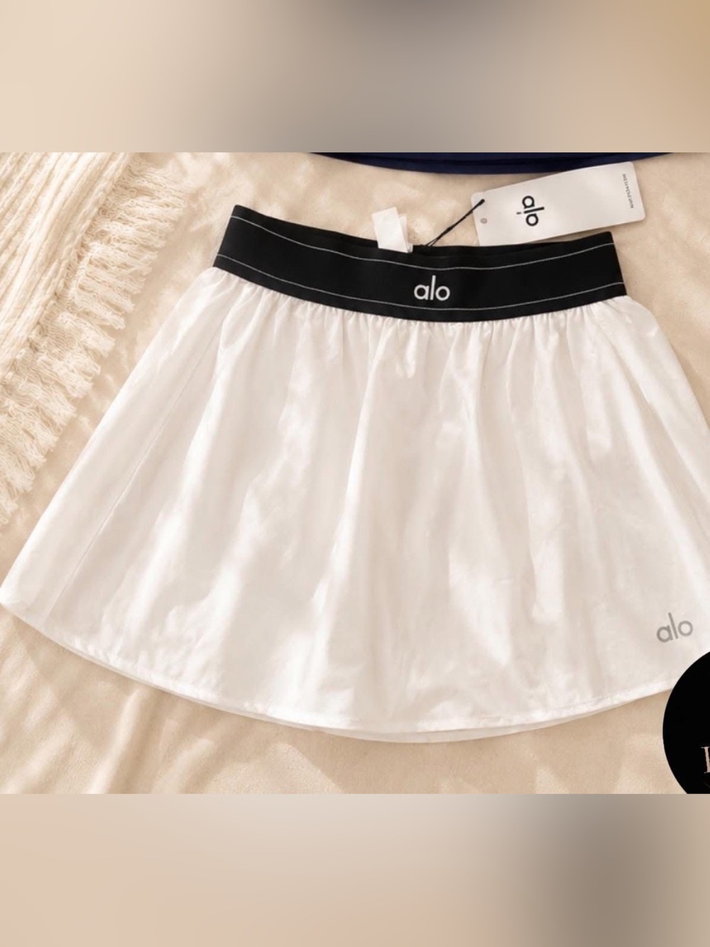 ALO White Skater Skirt with Black Elastic Waistband